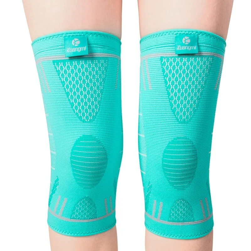 Kuangmi 1 пара волейбольные баскетбольные спортивные на колено поддерживающие подтяжки эластичный нейлон компрессионные Наколенники Защита для женщин и мужчин - Цвет: Sky Blue 1 Pair