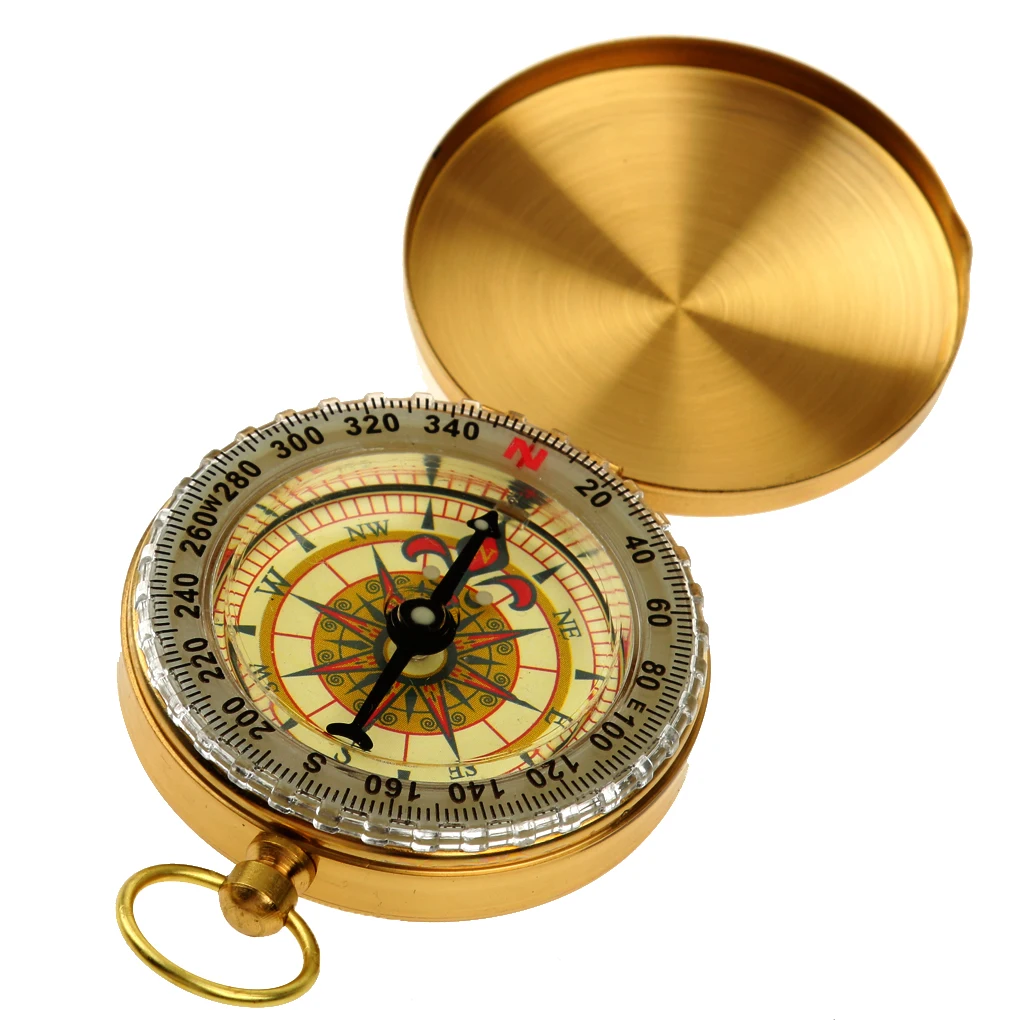 Gold Vintage Charm Brass Pocket Compass For Tourism Mountain-Climbing Cycle Camping Hiking Pointing Guide Outdoor Sports