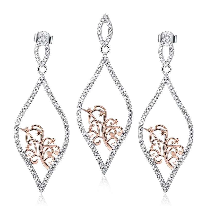 

hot style 925 sterling silver jewelry bohemia zircon Flowers pendant necklaces earrings set for bridal jewelry sets