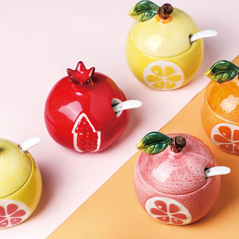 

Ceramic Unseal Fruit Shape Storage Jar Minimalist Cute Coffee Sugar Tea Storage Bottle Organizer Decor Home