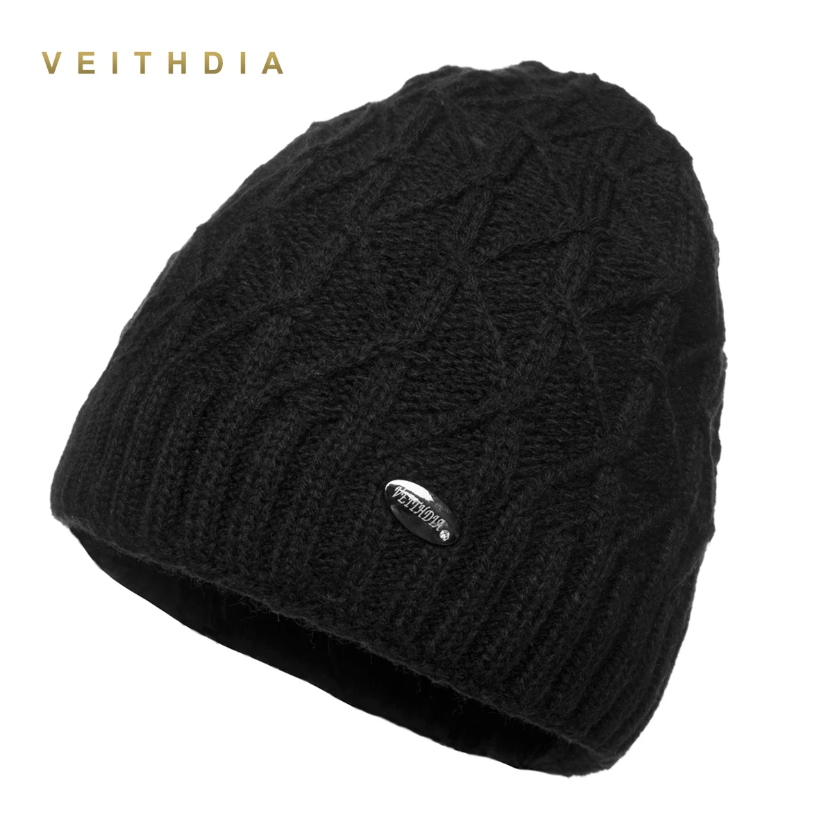 Зимние мужские шапки VEITHDIA двухслойные вязаные шерстяные облегающие
