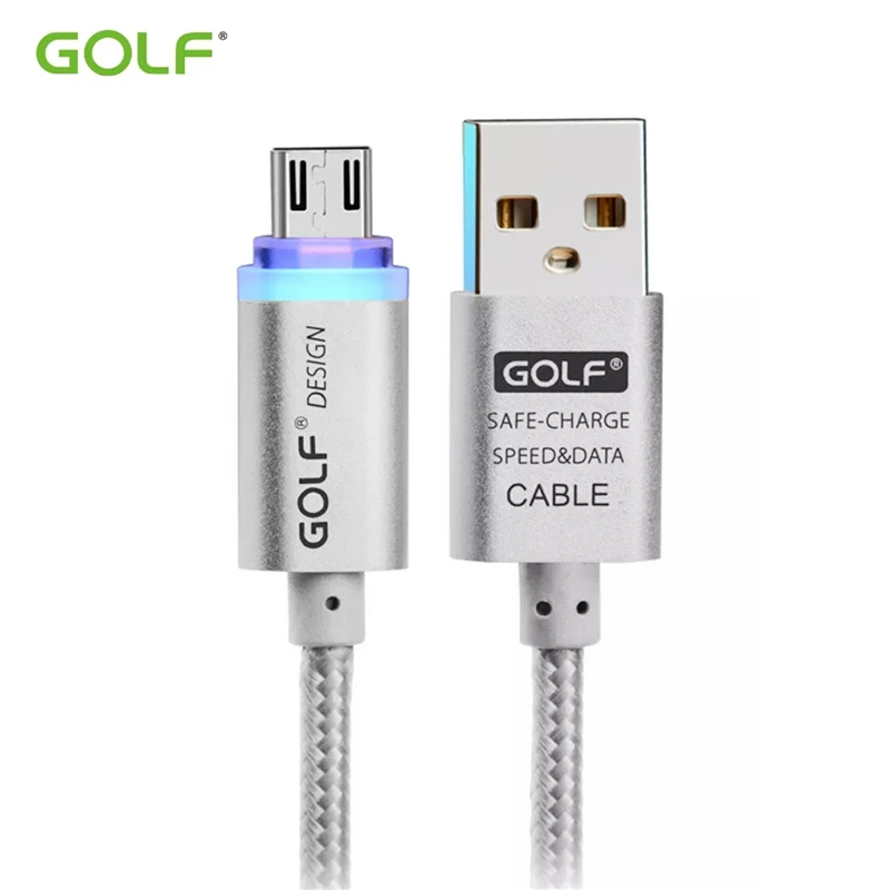 Умный светодиодный зарядный кабель GOLF 1 м с металлической оплеткой Micro USB для Samsung