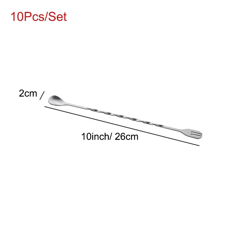 UPORS 10 шт., барные ложки, шейкер для коктейлей, ложка для смешивания, нержавеющая сталь, ложка для коктейлей, инструменты бармена - Цвет: A 26CM