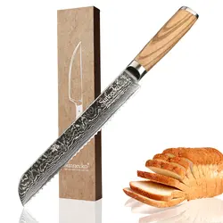 SUNNECKO 8 "хлеб Ножи Дамаск японский VG10 Сталь бритвы острое лезвие Кухня ножей оригинальная деревянная ручка торт резак Ножи