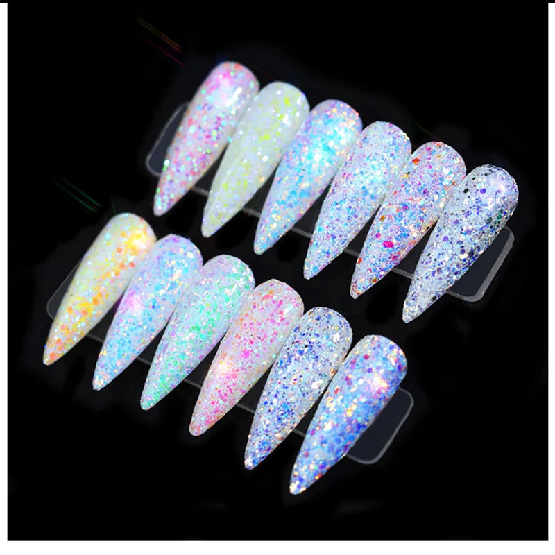 12pc/box Magic Sun Light UV Sensitive Changing Color Irregular Flakes Chameleon Glitter Powder Manicure Nail Art Gel Decoration