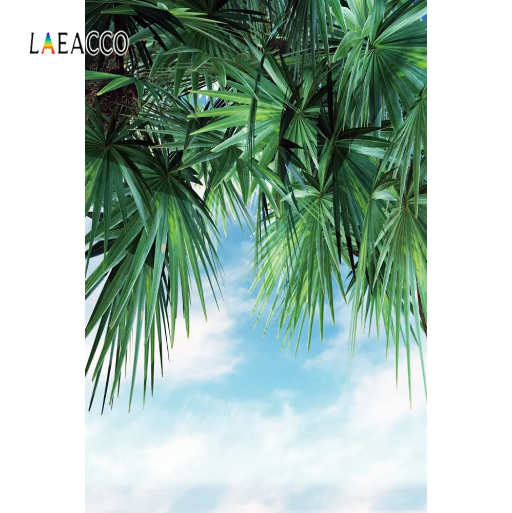 

Laeacco Tropical Palm Tree Leaves Cloudy Blue Sky Scenic Portrait Photo Backgrounds Photography Backdrops For Photo Studio