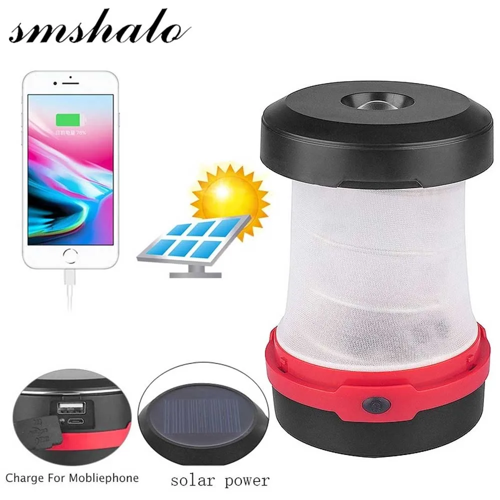 

Usb rechargeable led folding spring camping lamp solar outdoor telescopic tent lamp mobile phone emergency charger