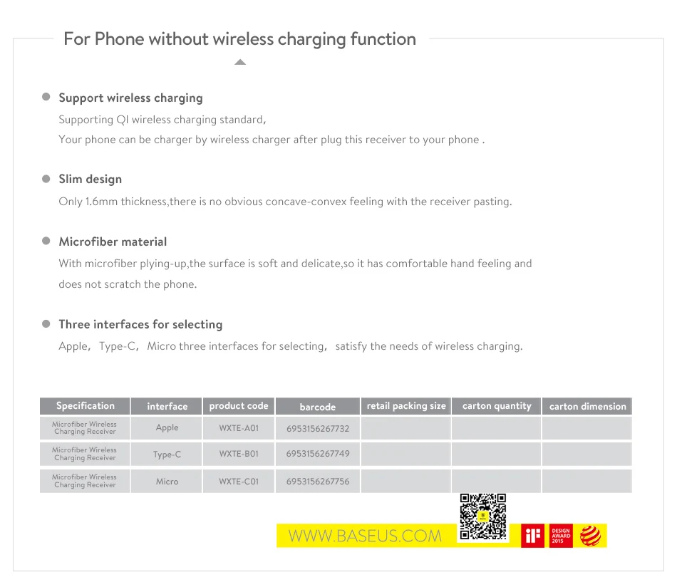 Baseus Qi Беспроводное зарядное устройство приемник Pad адаптер для iPhone samsung Xiaom usb type C Micro для Android type C Qi устройство с поддержкой