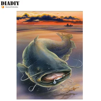 

DIADIY 5D diy diamond embroidery mosaic pattern catfish picture home decor gift full square diamond painting cross stitch kits
