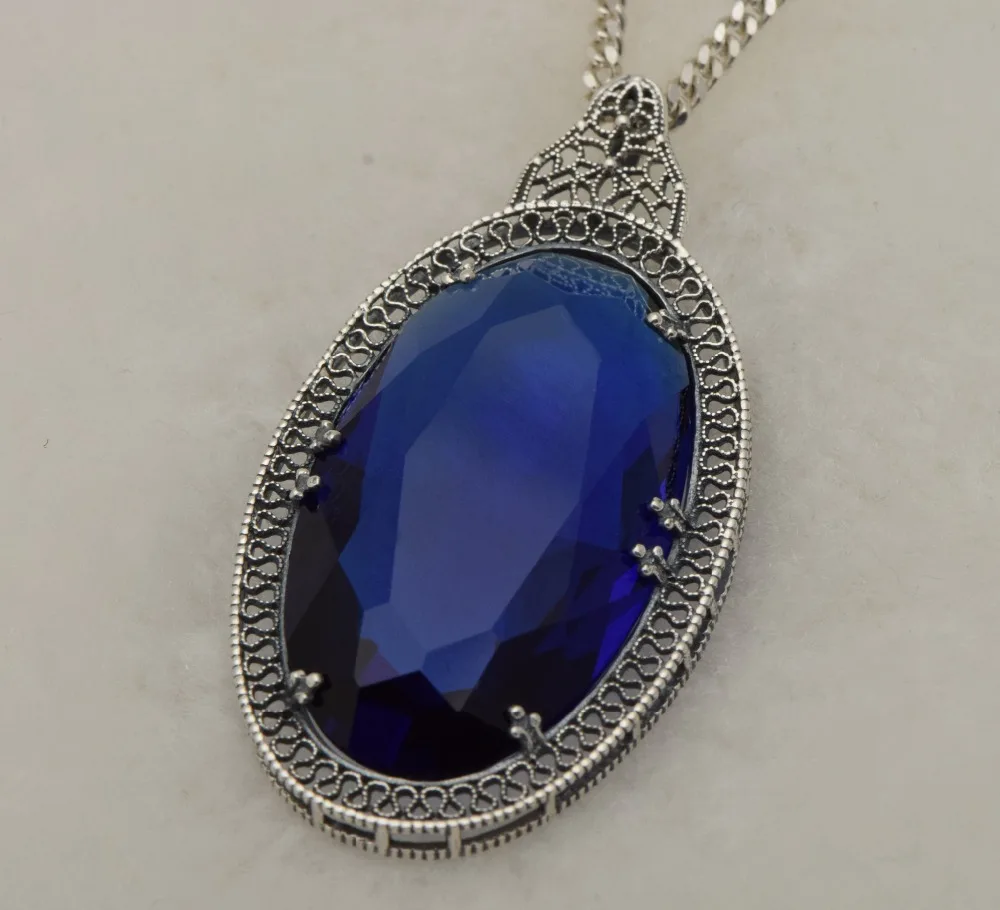 Женская подвеска из серебра 925 пробы с сапфировым камнем|necklace crystal pendant|necklace silver