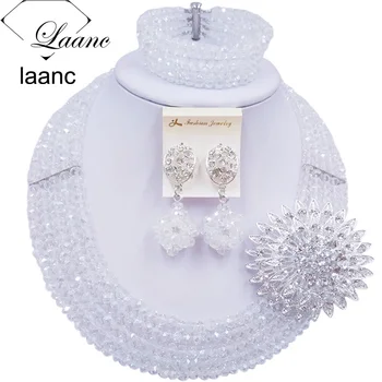 

Laanc Handmade Clear Transparent Crystal Beaded Necklace Nigerian Wedding African Beads Jewelry Set for Women 5DS021