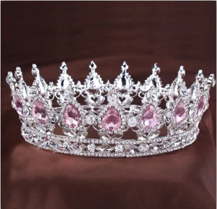 Стразы принцессы кристаллические коронки свадебные диадемы вечерние аксессуары ювелирные изделия на волосы(фиолетовый+ серебристый - Окраска металла: Pink Silver