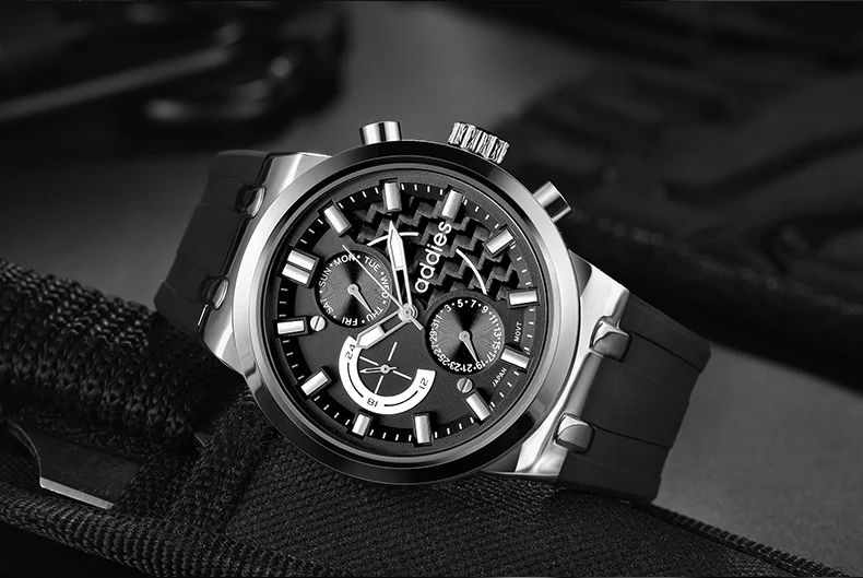 Addies мужские роскошные QuartzWatch Популярные Брендовые повседневные модные спортивные наручные часы с резиновым ремешком водонепроницаемые часы с хронографом Relogio
