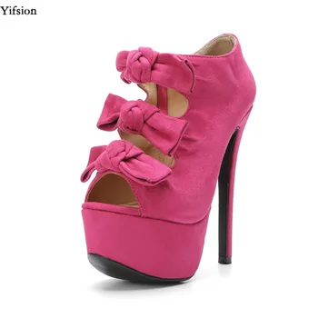 

Olomm New Women Platform Pumps Sexy Stiletto High Heel Shoes Butterfly Knot Peep Toe Rose Red Party Shoes Women US Size 4-10.5