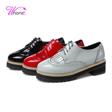 2017 mode Frauen Wohnungen Oxford Derby Quaste Lace-up Patent PU Runde kappe Plattform Casual Partei Täglichen Sommer herbst Damen Schuhe