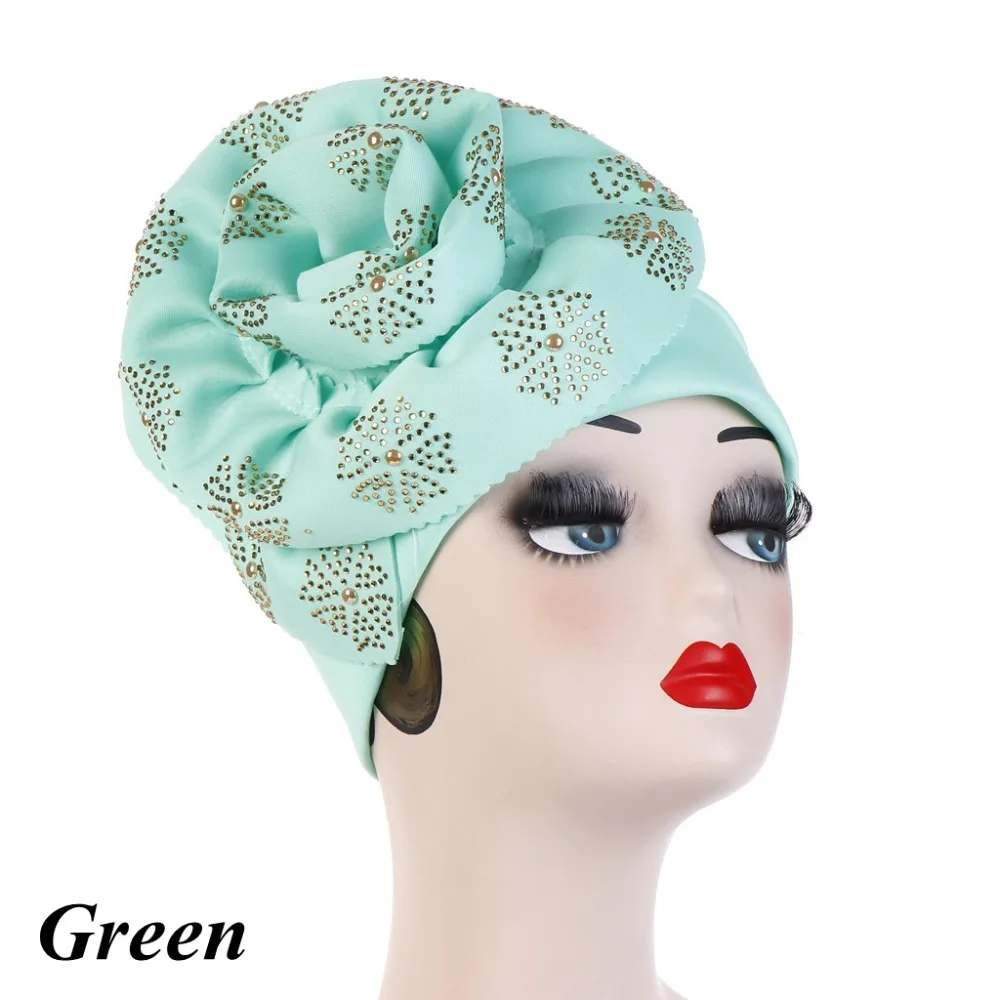 1 PC элегантный цветочный мусульманская шляпа Для женщин чалма-шапочка шапки Хемо блестящие Тюрбан Хиджаб бандана; повязка на голову крышка аксессуары для волос