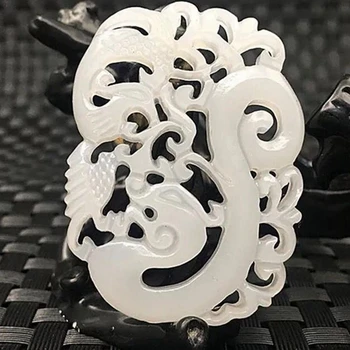 

Natural Jade Dragon Phoenix Necklace Pendant Boho Long Style Necklace For Women Hollow Men Women Sweater Chain Fashion Jewelry