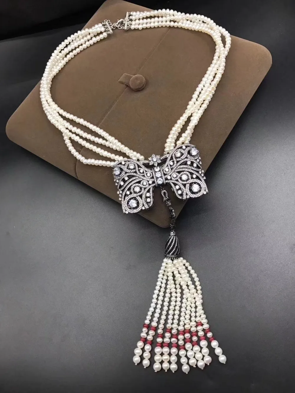

wow! 4rows freshwater pearl near round 6-7mm necklace 18" nature wholesale bead discount gift