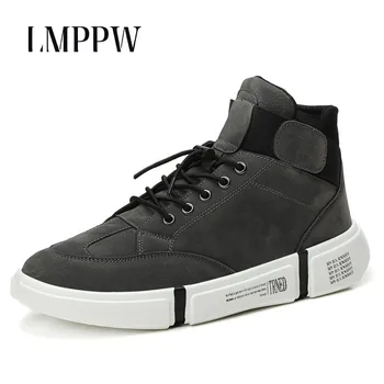 

British Style Men Shoes Breathable High Top Men Casual Sneakers Luxury Brand Design Men Flats Fashion Sports Shoes Black Gray