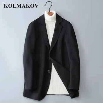 

KOLMAKOV Men's Clothing 2018 80% Wool Double Faced Woolen Coats Mans Winter Warm Black/Grey High Quality Wool Jackets M-3XL Men