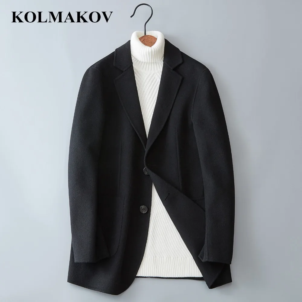 Мужская одежда kolmaov 2018 шерстяные двухсторонние пальто 80% мужские зимние теплые
