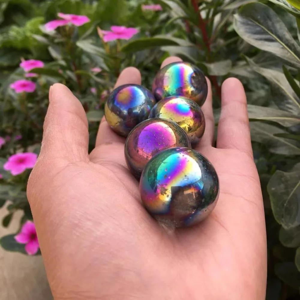 

5 pcs drop shipping aura coated Crystal gemstone ball meditation healing chakra rainbow electroplated crystal as gift wholesale