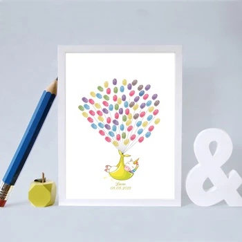 

Unicorn In Swaddling,Free Custom Name Date Fingerprint Signature Guest Book For Baby Shower Baptism 1st Communion,with ink pad