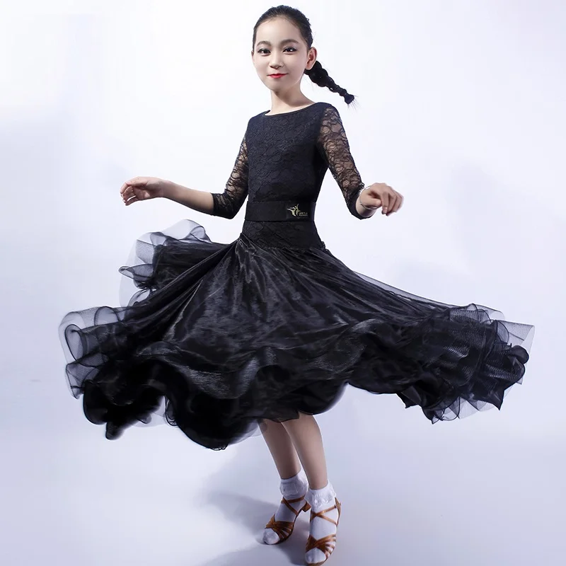 Для девочек Длинные рукава Бальные Танцы костюм Детская современные танцевальные платья Детские национальных Стандартный Танцы костюмы B-6917