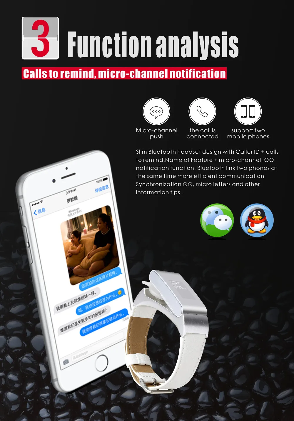 Fone De Ouvido Bluetooth Pedômetro Inteligente pulseira Sono Monitor para Android IOS