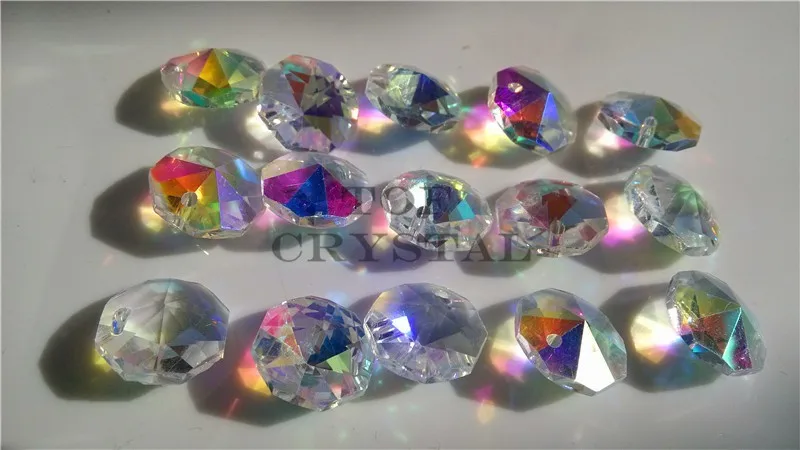 

100Pcs 14MM AB Color Glass Crystal Octagon Beads In 1 Hole/2Holes Freeshipping