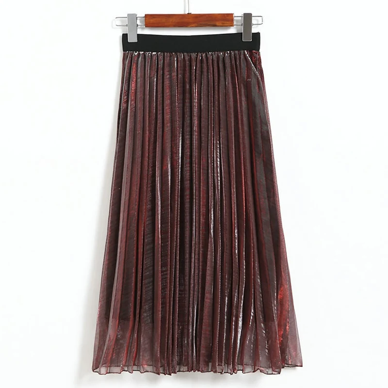 Saimishi Весна Лето Мода Тюль женские плиссированные юбки тонкий эластичный высокая талия Повседневная Длинная юбка женские металлические миди юбки