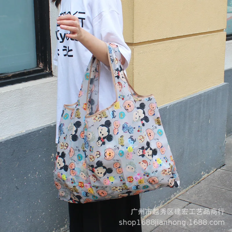 

Disney cartoon folding shopping diaper bag Mickey mouse bag storage High capacity green tote bag hand bag cute shoulder