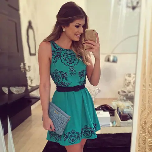 

Women Summer Boho Short Mini Dress Evening Short Mini Dresses Round Neck Zipper Party Beach Sundress