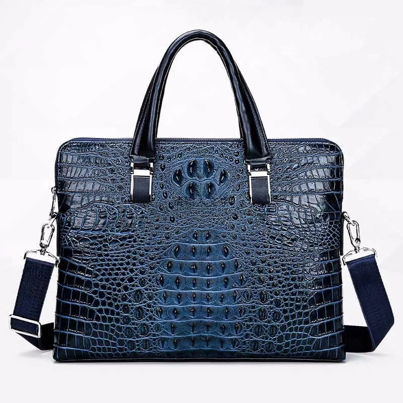 Модный мужской портфель из натуральной коровьей кожи, роскошная мужская сумка на плечо из воловьей кожи с узором «крокодиловая кожа», коммерческая деловая сумка - Цвет: Blue