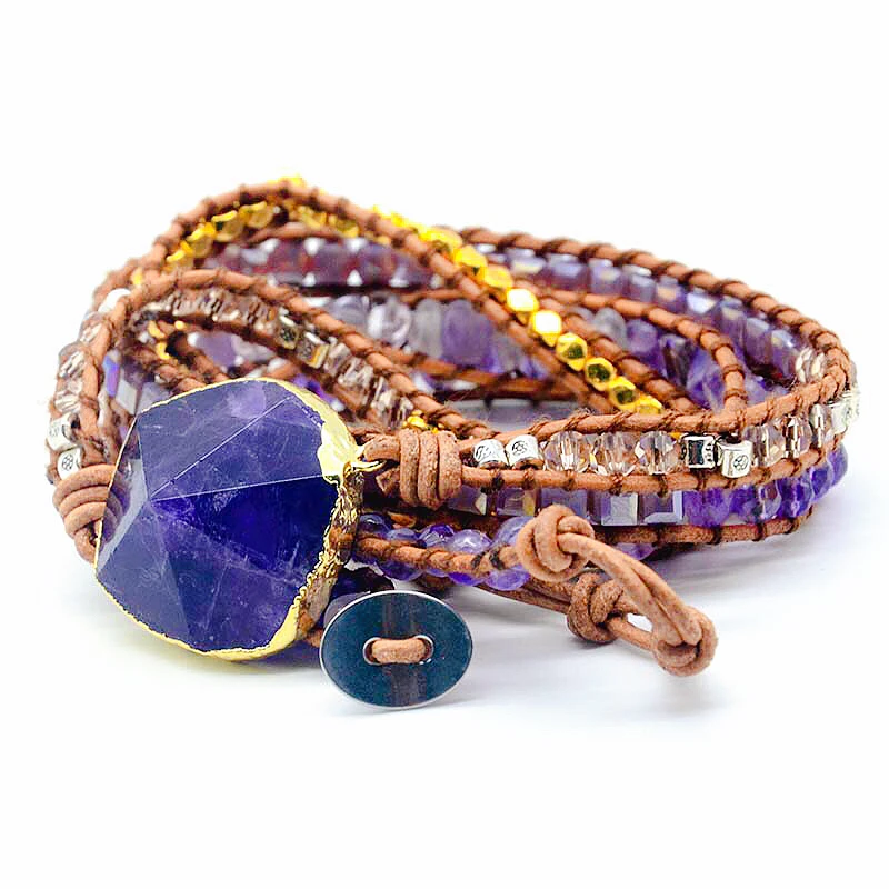 Bohemian Amethyst Wrap Bracelet on white background