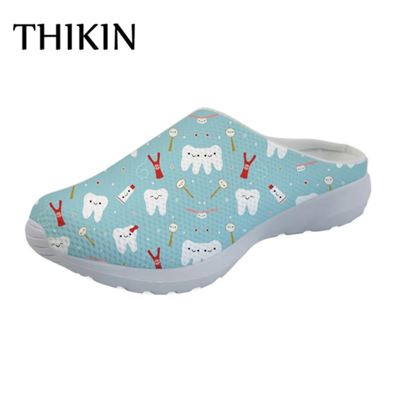 

THIKIN Cute Dentist Prints Women Shoes Flats Female Breathable Mesh Shoes Fashion Summer House Slippers Woman