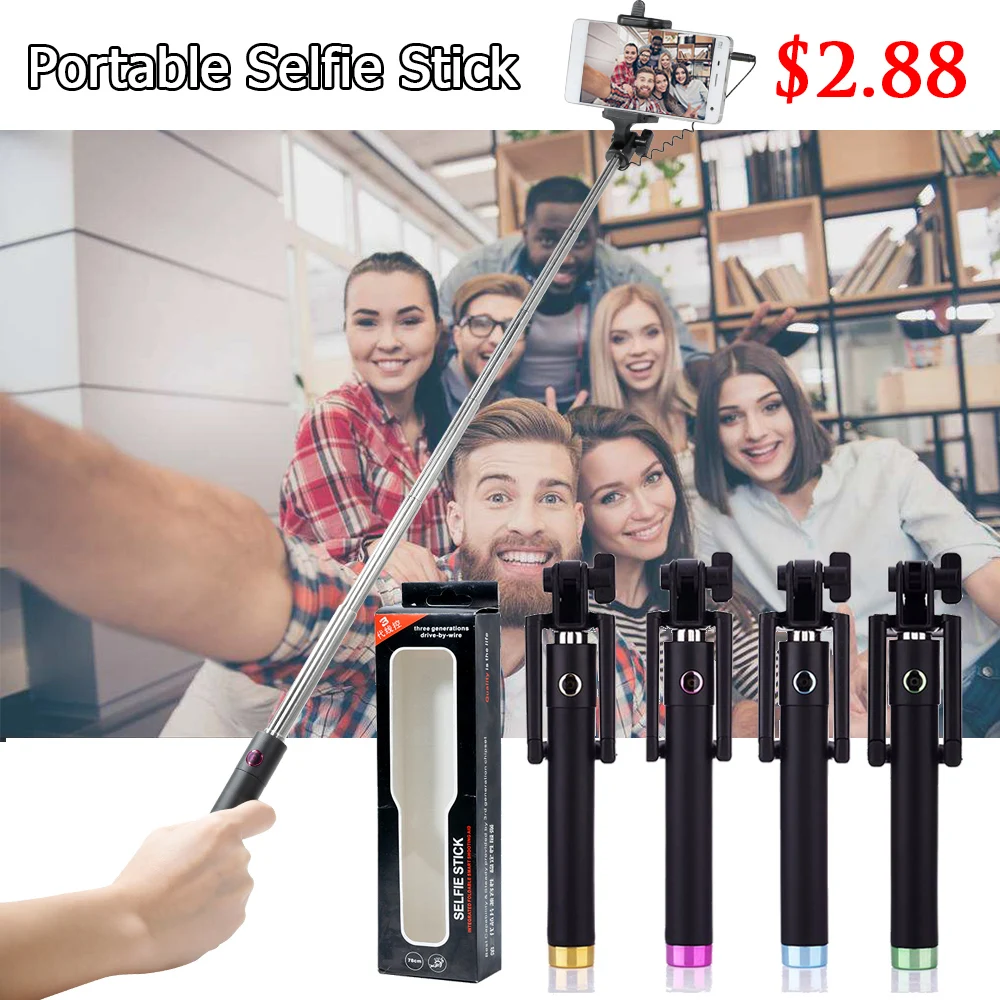 

Wired Selfie Stick Extendable Monopod For iphone 5 6plus 5s IOS Samsung Android Huawei for Xiaomi Phone Mini Tripod