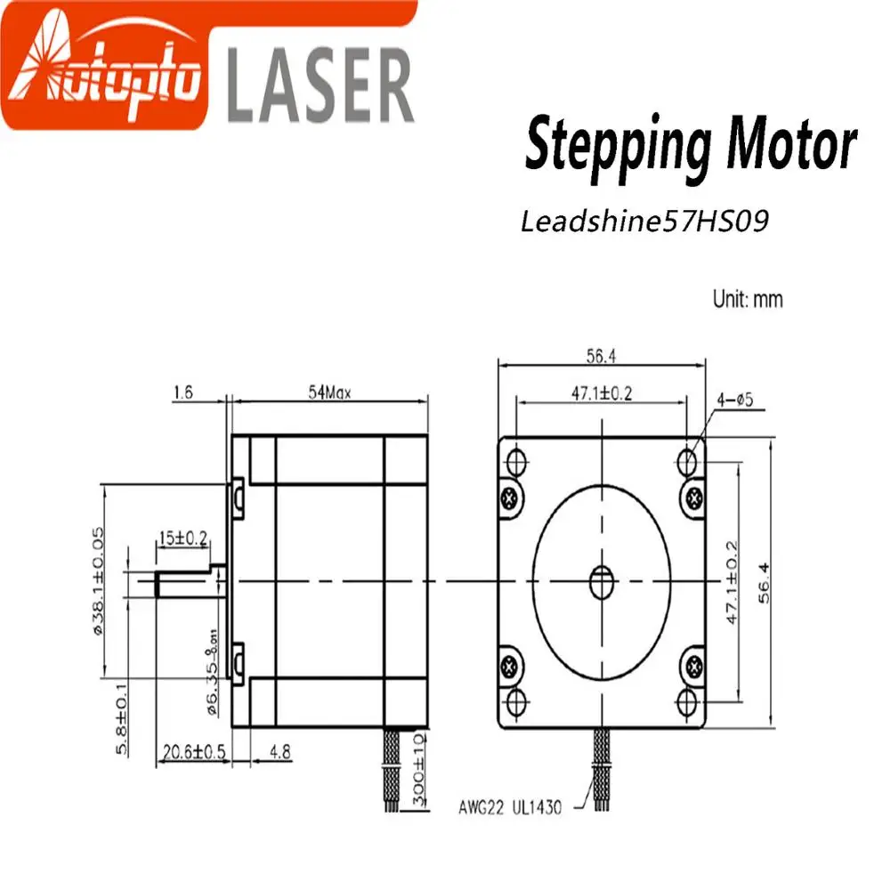 Stepper Motor 57HS09 for NEMA23 4.2A Length 54mm Shaft 6.35mm 2 phase leadshine