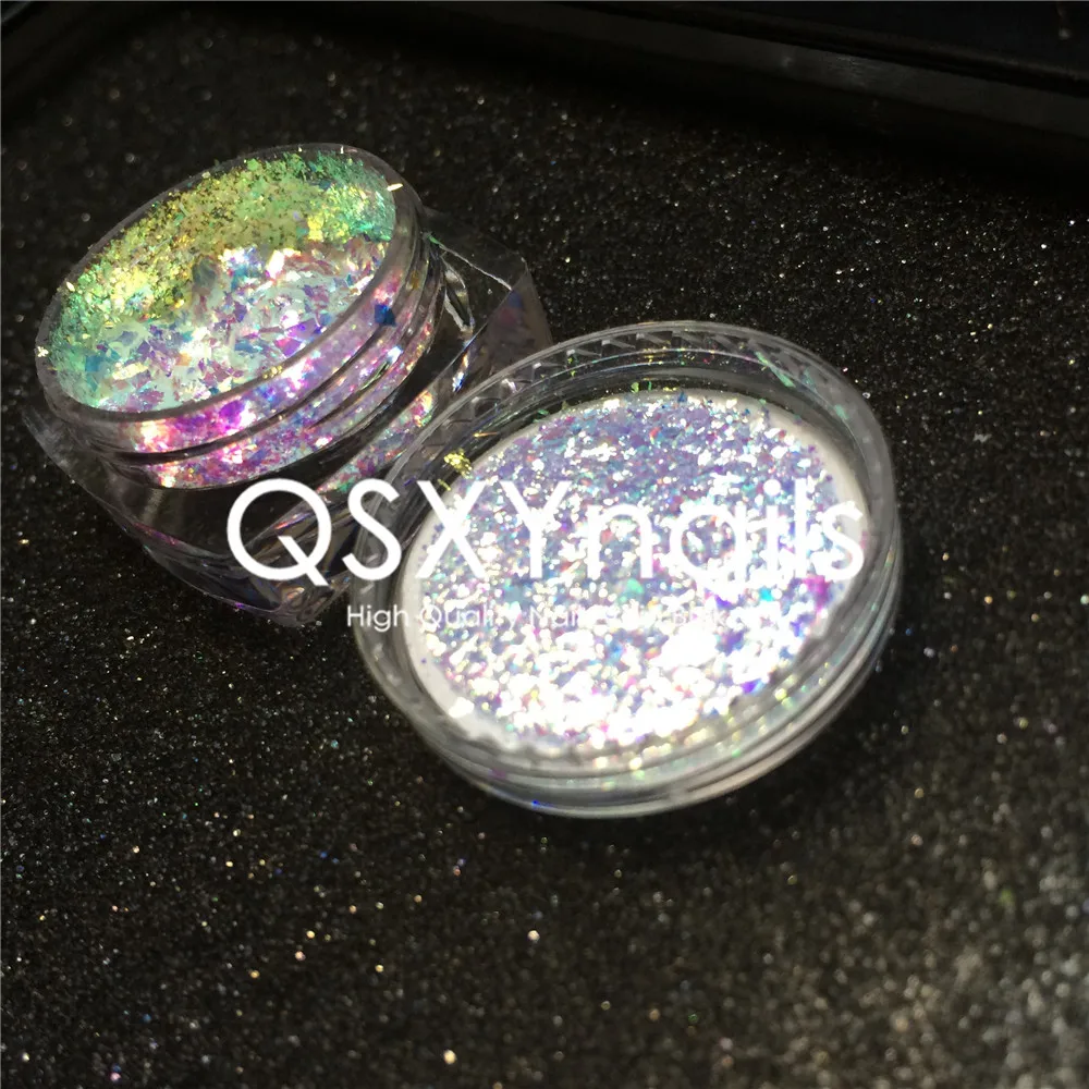 

1 Jar Aurora Chameleon Flakes Powder Neon Chrome Mirror Pigment Unicorn Nails Glitter for Gel Nail Polish Nail Art Manicure