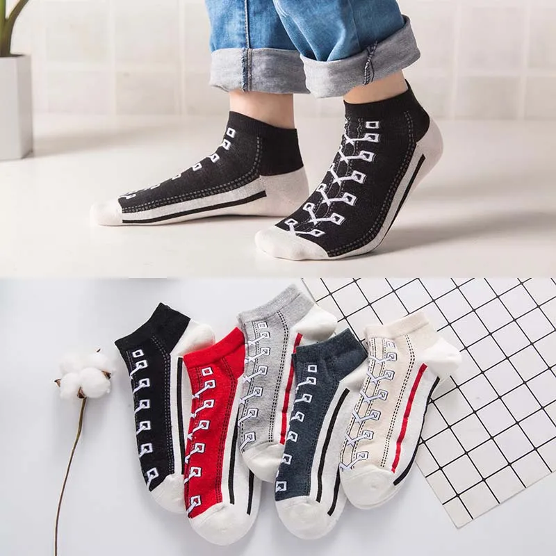 1 Pairs Funny Shoes Pattern Women Cotton Short Socks Harajuku Casual Summer Thin Ankle Socks Calcetines Mujer Brand New