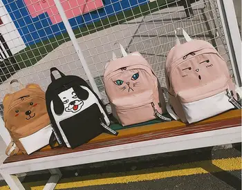 

Cute Cat Canvas Backpack Cartoon Embroidery Backpacks For Teenage Girls School Bag Fashion Black Printing Rucksack mochilas