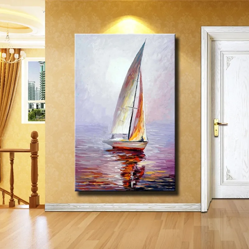 

Wholesale High Quality Abstract seascape Oil Painting On Canvas Handmade Beautiful Color Abstract Landscape sailboat Paintings