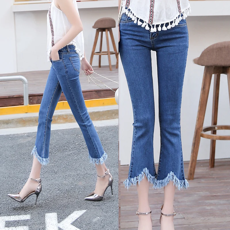

Fashion Pants Women Mid-Waist Slim Female Wide Leg Pants Vintage Black Split Ladies Casual Pants Irregular Girls Jeans