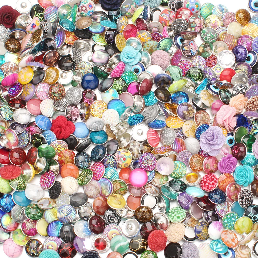 50pcs/lot Mixed Style Snap Jewelry Colorful Crystal Round 18mm Resin Snap Buttons fit Snap Bracelet Bangles ZD000-MIX