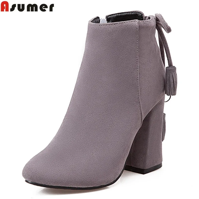 

ASUMER new arrive women boots fashion zipper ladies boots flock lace up ankle boots simple autumn winter boots