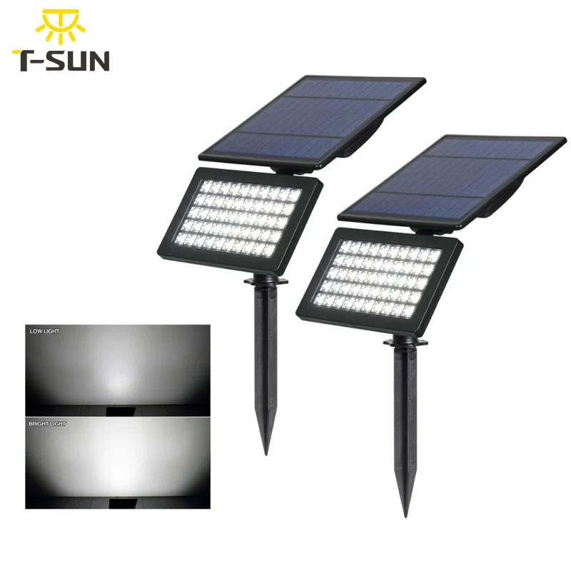 T-SUNRISE 2PCS PACK 5W Solar Spotlight Adjustable 50 LEDs Solar Light Outdoor Waterproof Landscape Wall Light for Outdoor Garden