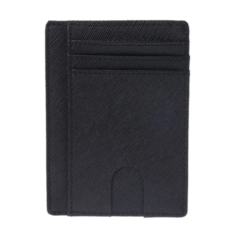 Модные Для мужчин Для женщин тонкий передний карман из натуральной кожи ID кредитных держатель для карт случае RFID Блокировка Кошелек черный