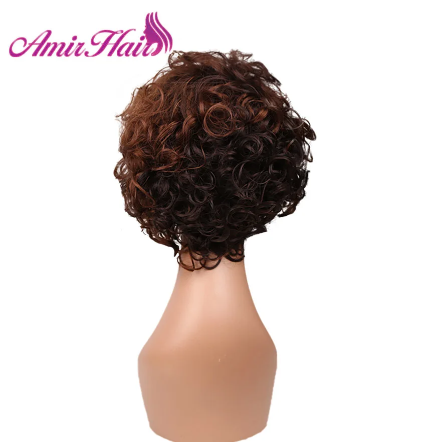Amir short Kinky curly hair synthetic wig For African American women black Mixed Brown Heat Resistant Wigs Fiber 8 inch cosplay