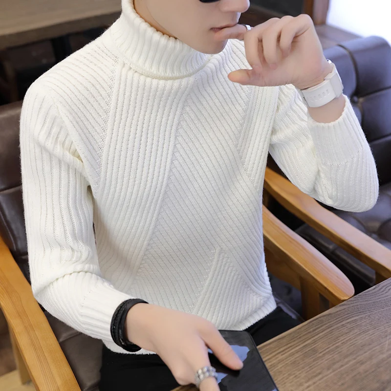 Loldeal Winter Thick Warm Sweater Men Turtleneck Irregular Stripe Sweaters Slim Fit Pullover Sueter Hombre Knitwear Pull White Loldeal Winter Thick Warm Sweater Men Turtleneck Irregular Stripe Sweaters Slim Fit Pullover Sueter Hombre Knitwear Pull White