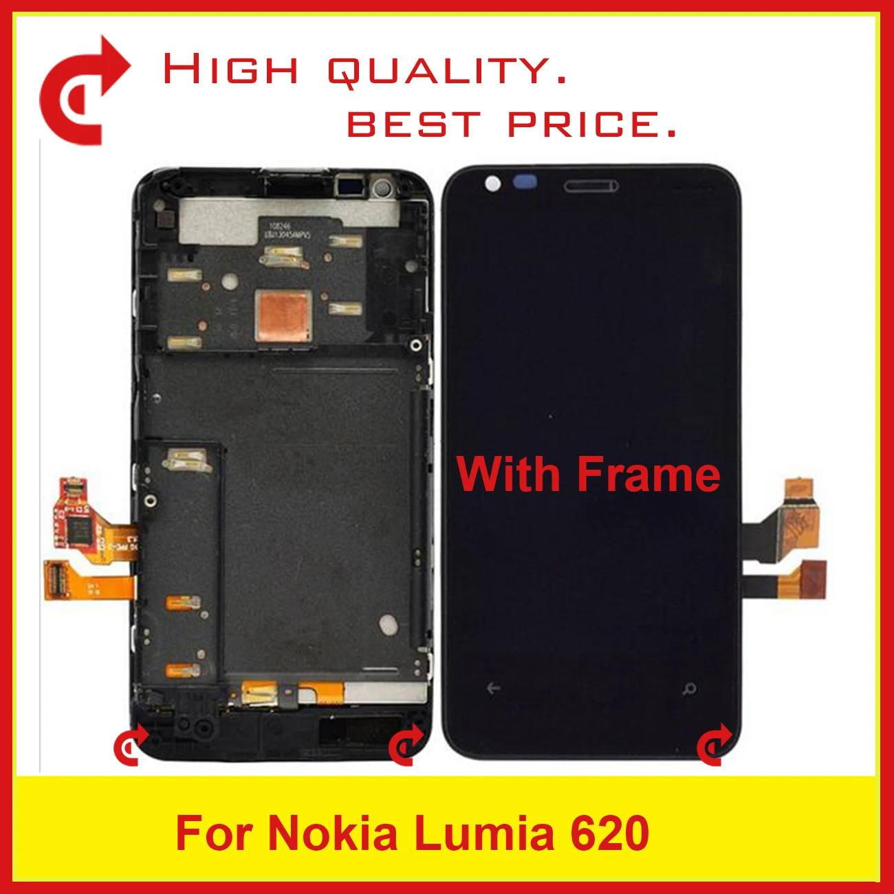 

High Quality 3.8'' For Nokia Lumia 620 Full Lcd Display With Touch Screen Digitizer Sensor Panel Assembly Complete With Frame